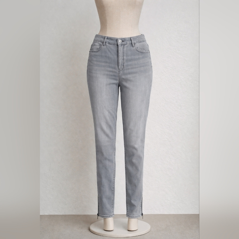 White House Black Market Gray Skinny Crop Jeans with Ankle Zips – Size 14 - Picture 2 of 6